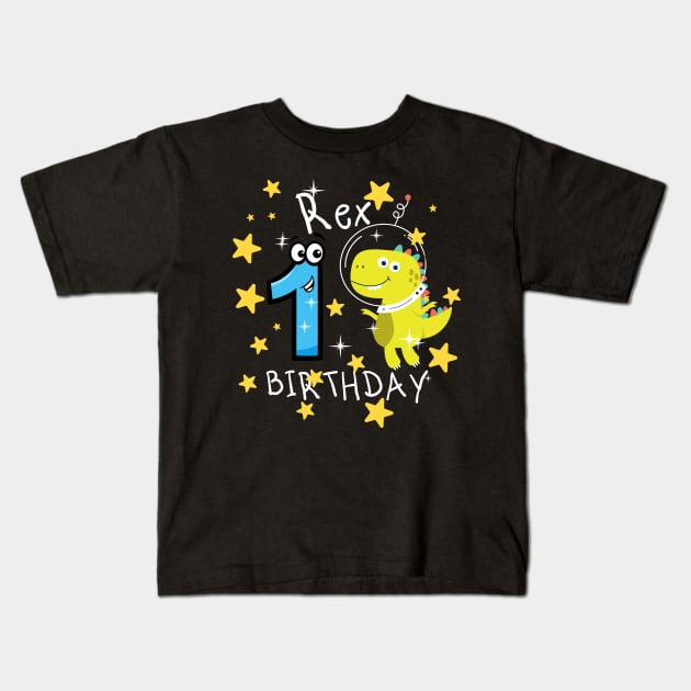 Youth 2 Year Old 2nd Birthday Boy T Rex Dinosaur Astronaut Kids T-Shirt by Johner_Clerk_Design